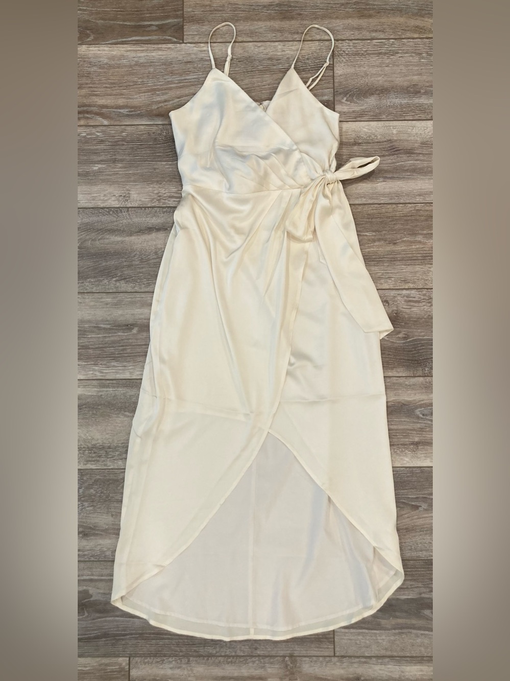 EXPRESS Creme Wrap Midi Dress with Tie Waist